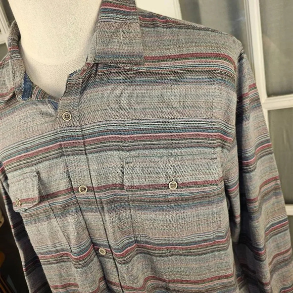 Carbon 2 Cobalt Mens Gray Striped Long Sleeve Button Down Shirt XL - Picture 3 of 4